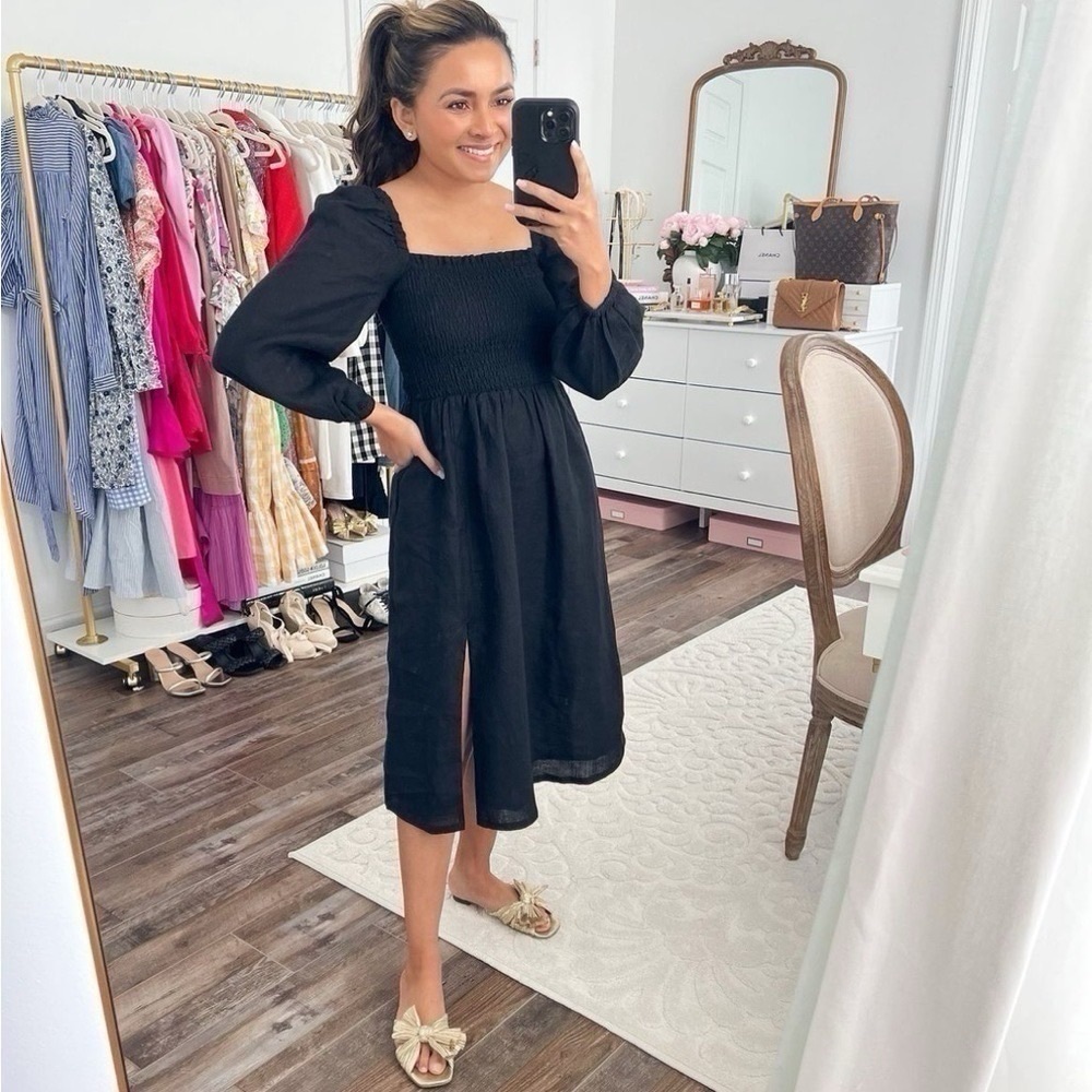 NEW J.Crew Linen Daydream Midi Dress Black - Picture 2 of 13